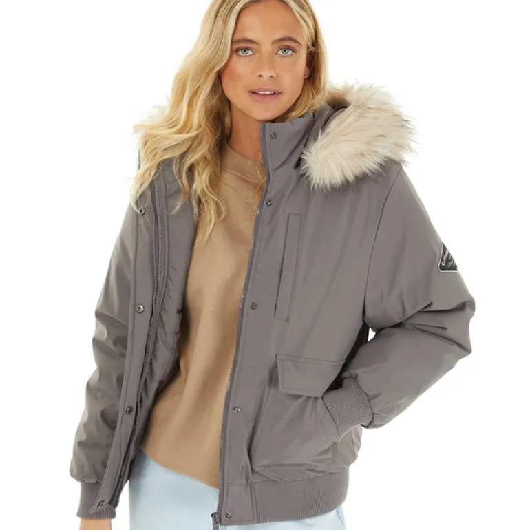 Dame Cropped Fur Parka Grå