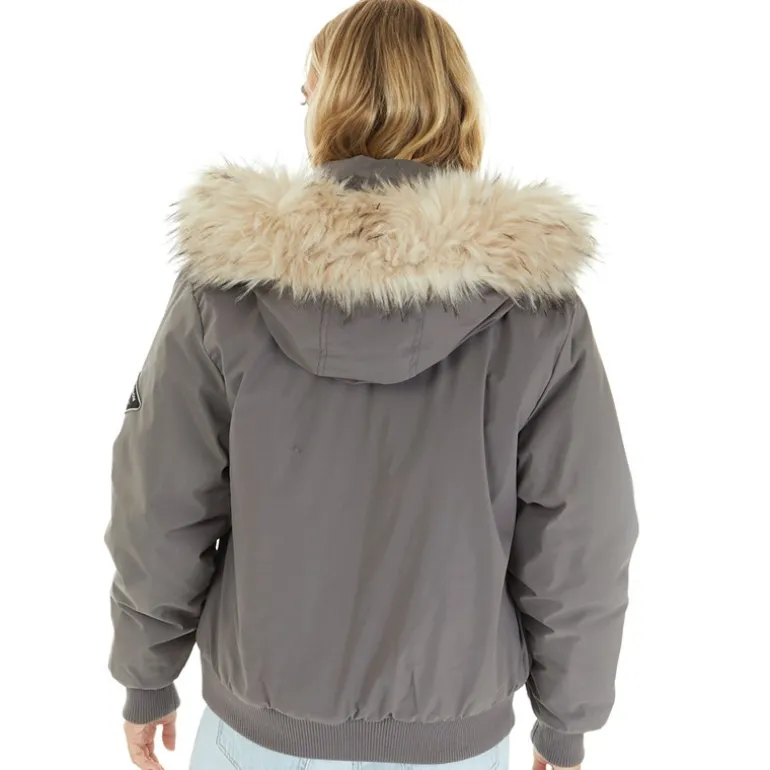 Dame Cropped Fur Parka Grå