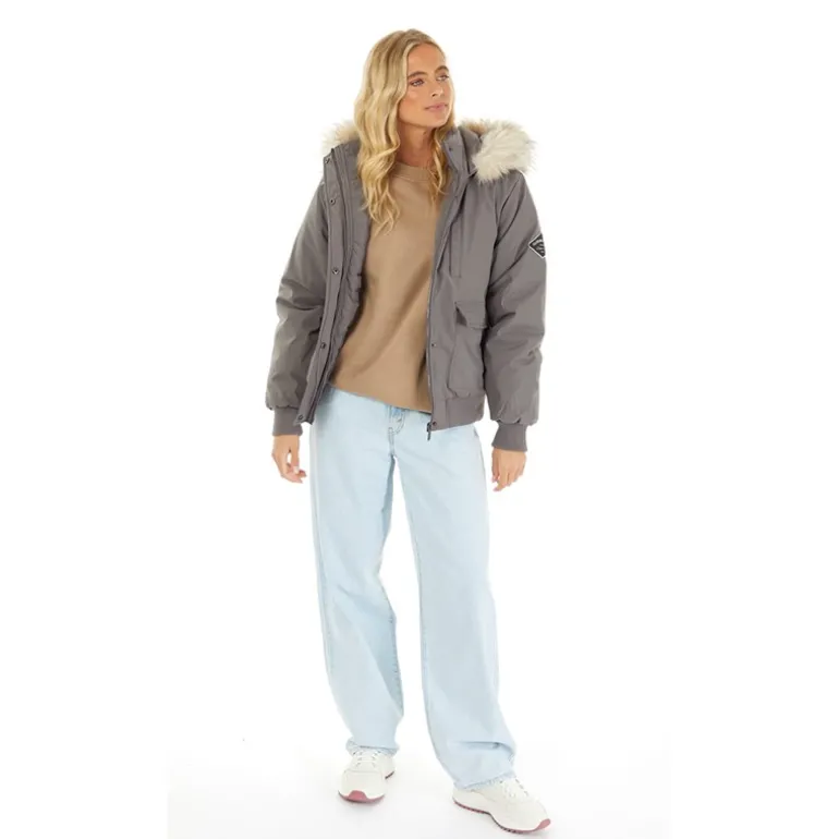 Dame Cropped Fur Parka Grå