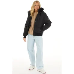 Dame Cropped Fur Parka Sort