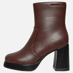 Dame Firkantet Tå Hæl Støvler Burgundy