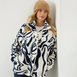 Dame Gorla Borg Fleece Vinter Hvid/Navy Hvirvel