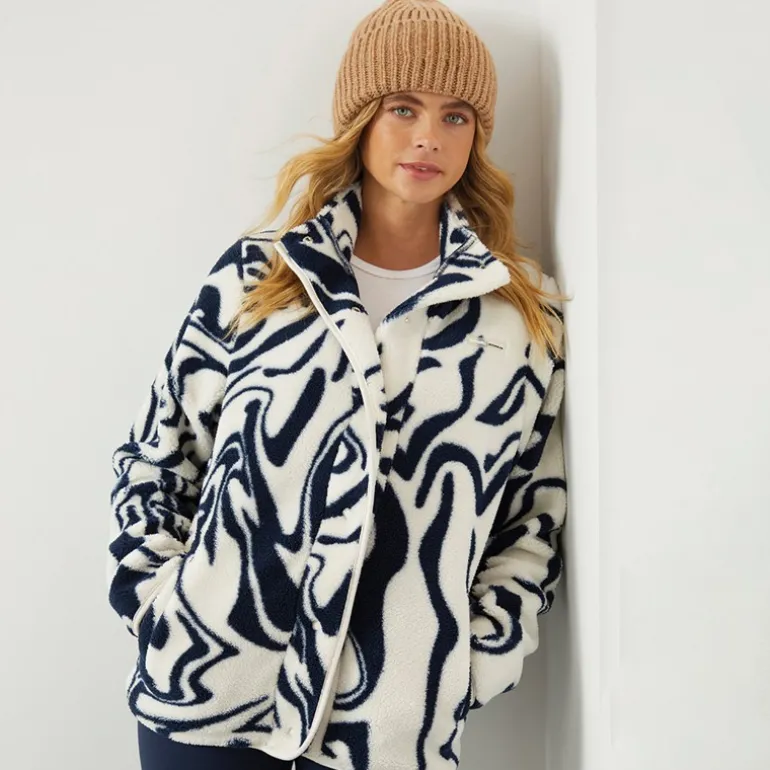 Dame Gorla Borg Fleece Vinter Hvid/Navy Hvirvel