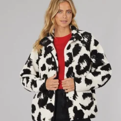 Dame Gorla Borg Fleece Vinter Hvid / Sort Leopard