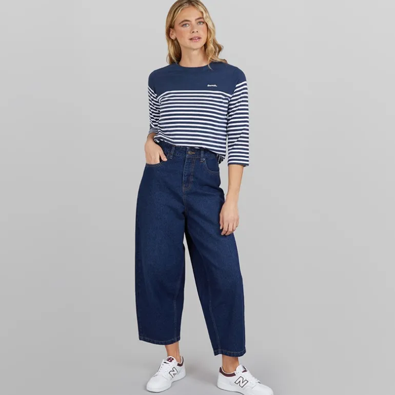 Dame Jeans med Tøndeformet Ben Dark Blue