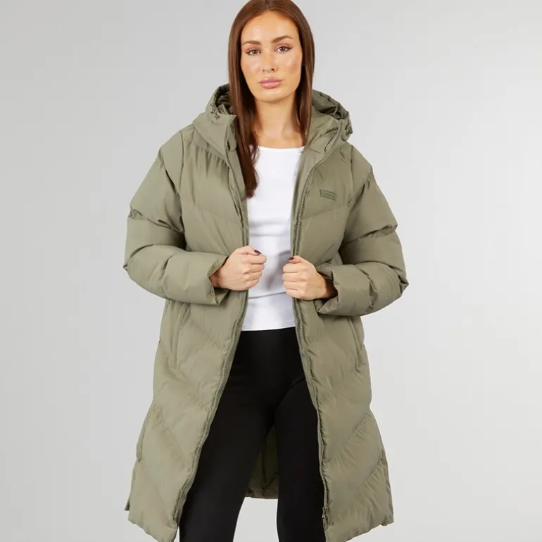 Dame lang split zoom puffer jakke Olive