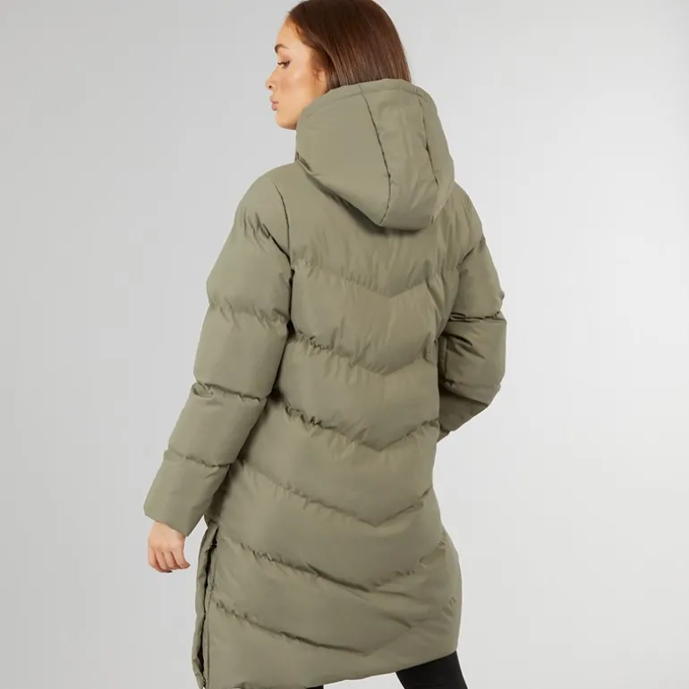 Dame lang split zoom puffer jakke Olive