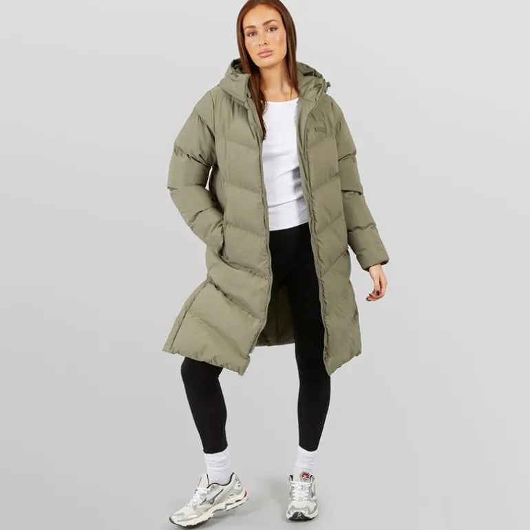 Dame lang split zoom puffer jakke Olive