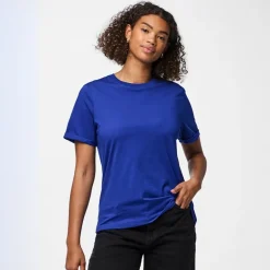 Dame Ria fold op ensfarvet t shirt Mazarine Blue