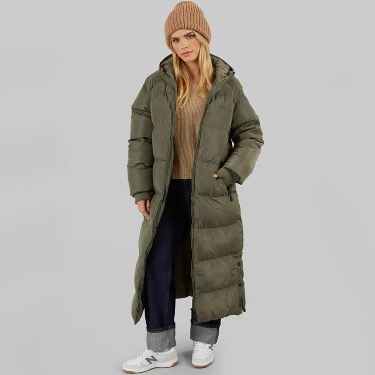 Dame Ryelle Maxi Lang Puffer Jakke Khaki