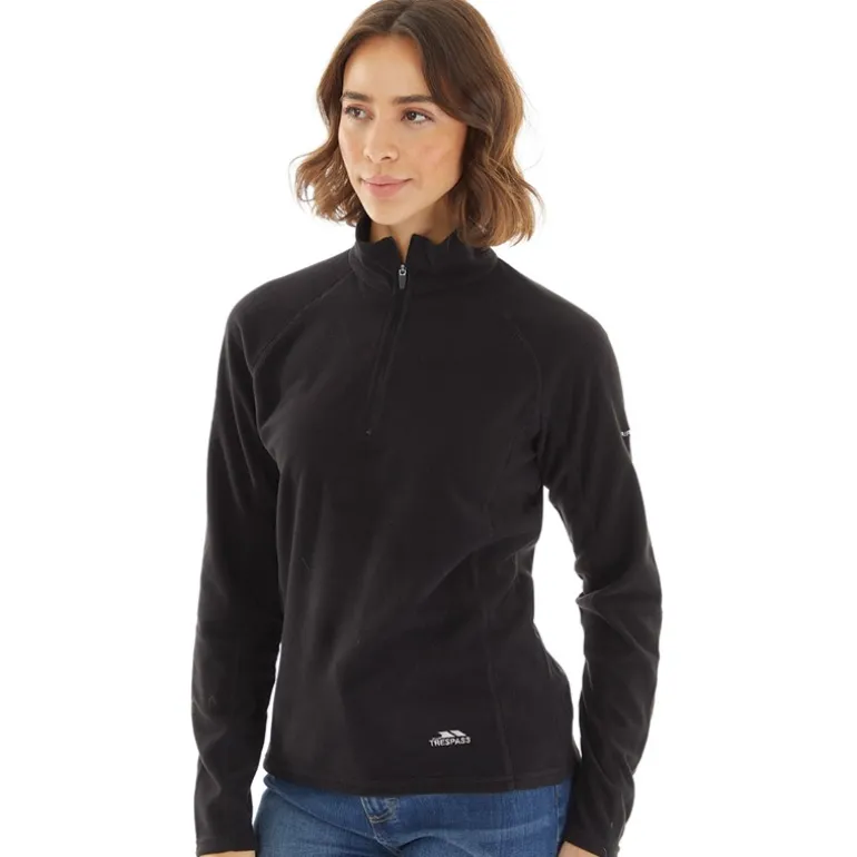 Dame Shiner 1/2 Lynlås Mikro Fleece Sort