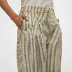 Dame Siv Stribede Bukser Lysegrøn