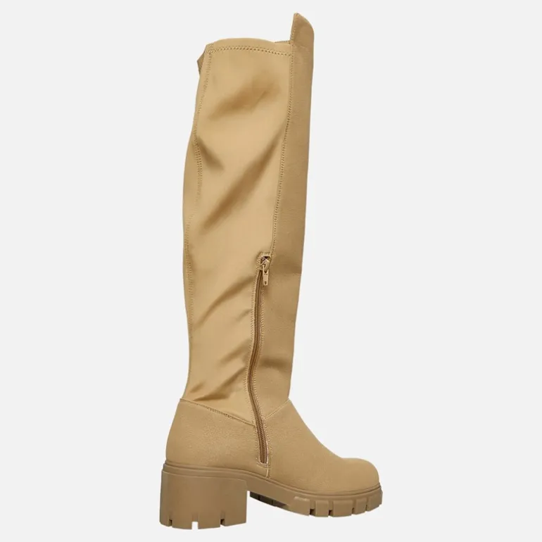 Dame Støvler Med Højt Skaft Og Stræk, Stenfarvet