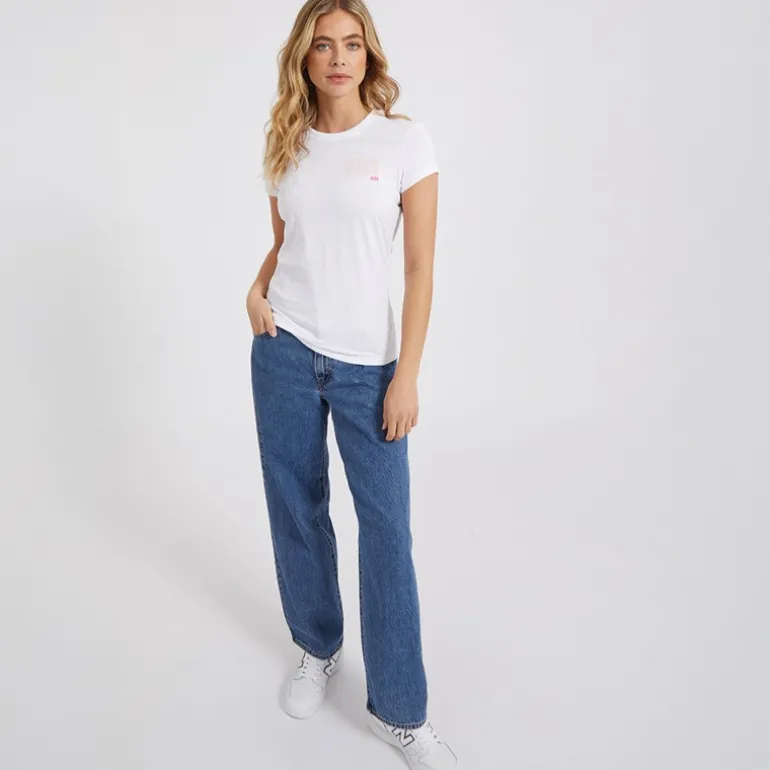 Dame T-shirts med print Lolah (pakke med 3) lyserød/sølvgrå/hvid