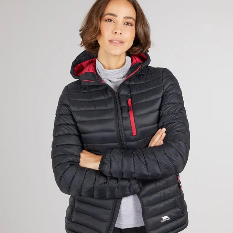 Dametøj Lenka Vatteret Hættejakke Sort/Hindbær