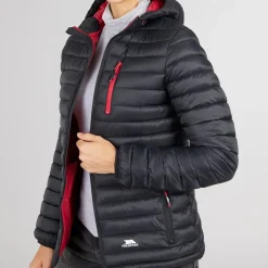 Dametøj Lenka Vatteret Hættejakke Sort/Hindbær