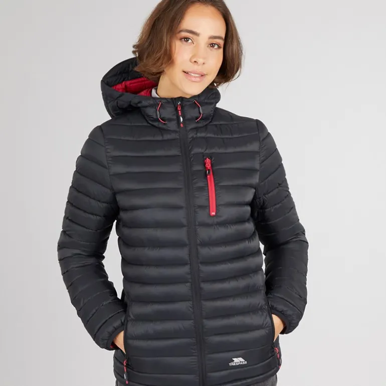 Dametøj Lenka Vatteret Hættejakke Sort/Hindbær