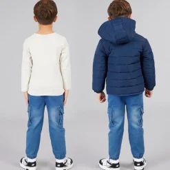 Drenge dunjakke t-shirt og jeans sæt blå