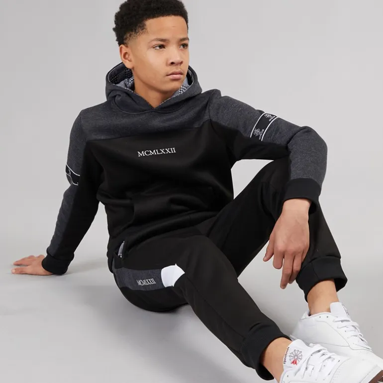 Drenge Farveblok Træningsdragt Mørk Charcoal Marl / Sort