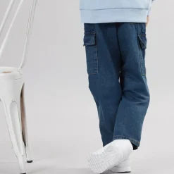 Drenge Løstsiddende Cargo Jeans Mellemblå