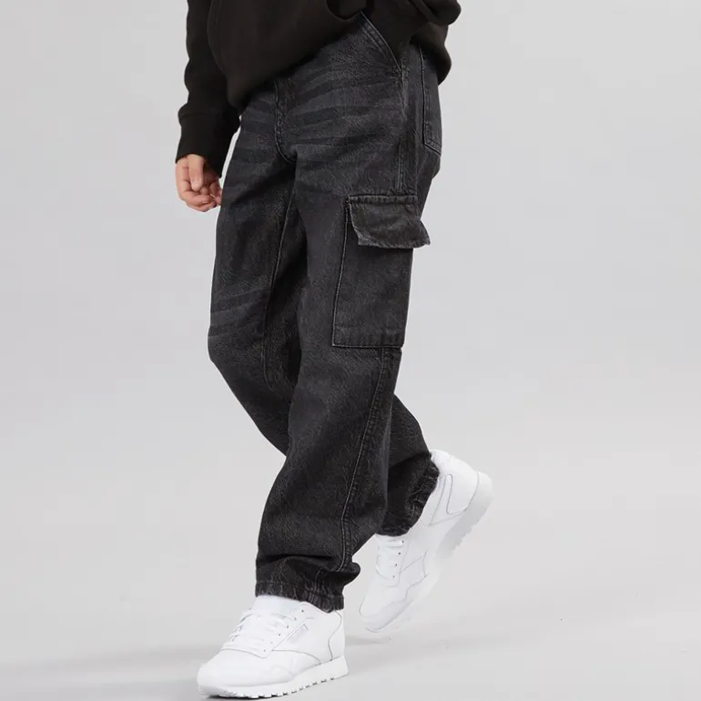 Drenge Løstsiddende Cargo Jeans Antracit