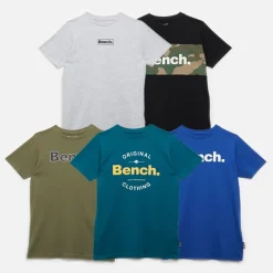 Drenge Soderb Fem-pak T-shirts Kobolt/​Teal/​Grå Melange/​Khakigrøn/​Sort