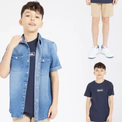 Drenge Tobama Skjorte T-shirt Og Chino Shorts Sæt Mid Wash/Navy/Stone