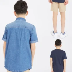 Drenge Tobama Skjorte T-shirt Og Chino Shorts Sæt Mid Wash/​Navy/​Stone