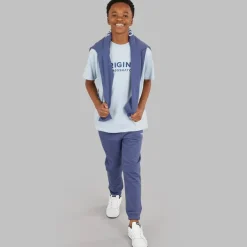 Drenge Tre Delt Hoodie Sweatshirt T-Shirt Og Joggingbukser Sæt Denim Blå/​Is Blå