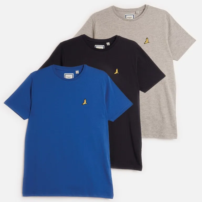 Drenge Tre Styk T-shirts Lysegrå Melange / Kobolt / Marineblå