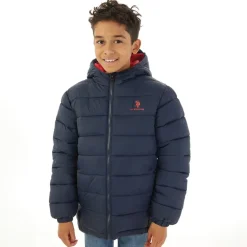 Drengenes hættetrøje quiltet jakke mørk safirblå