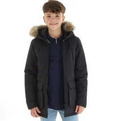 Drengenes store parka med aftagelig pels Sort