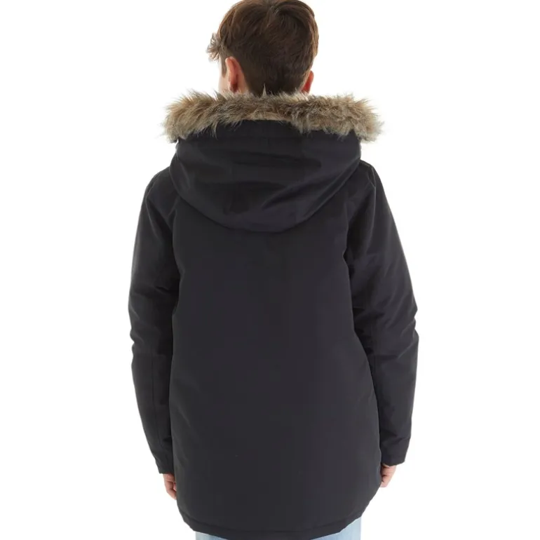 Drengenes store parka med aftagelig pels Sort