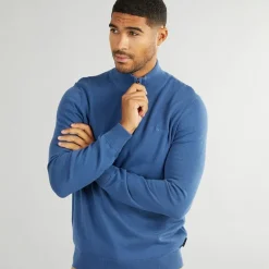 Herre 1/4 Zip Funnel Neck Trøje Riviera Blå