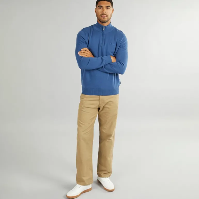 Herre 1/4 Zip Funnel Neck Trøje Riviera Blå