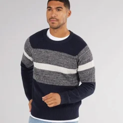 Herre Adam Block Crew Neck Jumper Navy Blazer