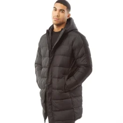 Herre Allenb Polstret Hættetrøje Lang Liniejakke Sort