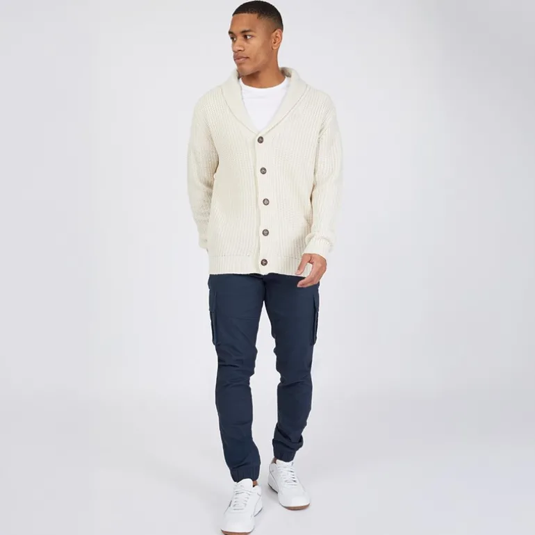 Herre Arkram Knittet Cardigan med Knapper Havregryn