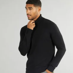 Herre Basis Strik Rullekrave Jumper Sort
