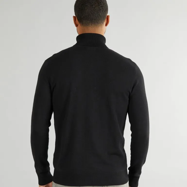 Herre Basis Strik Rullekrave Jumper Sort