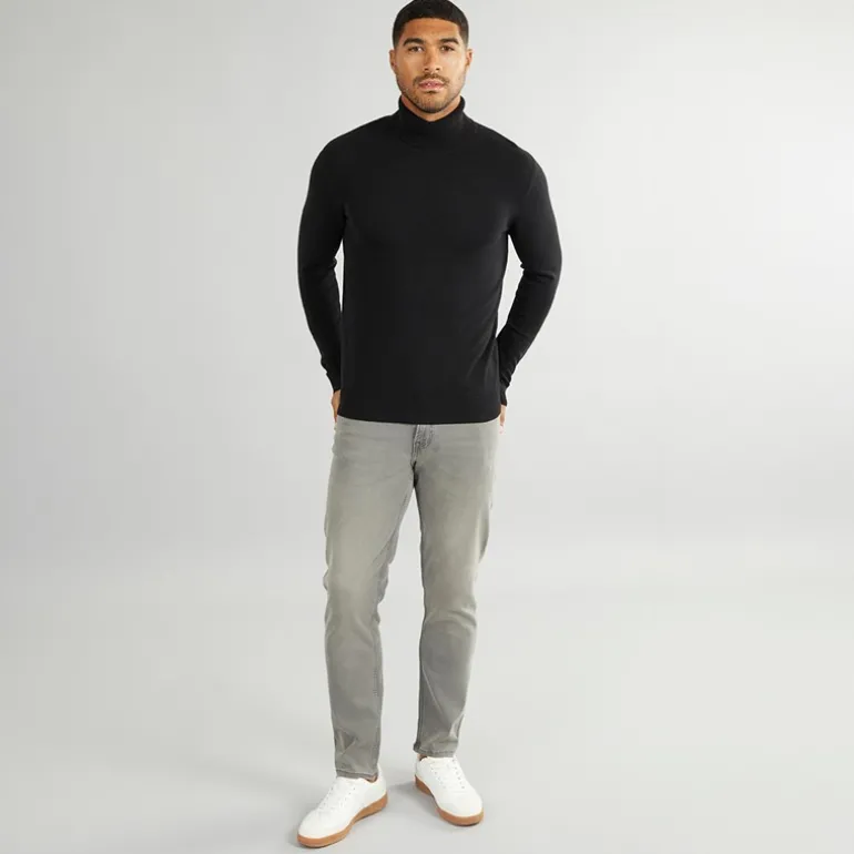 Herre Basis Strik Rullekrave Jumper Sort