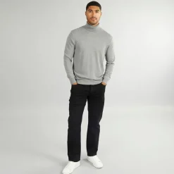 Herre Basis Strik Rullekrave Jumper Lysegrå Mel