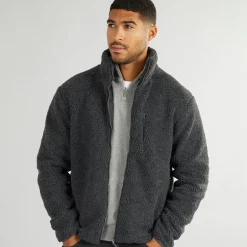 Herre Borg Fleece med Høj Hals Mørkegrå Mel