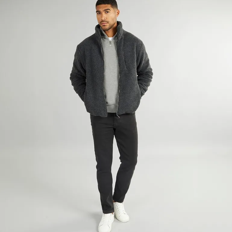 Herre Borg Fleece med Høj Hals Mørkegrå Mel