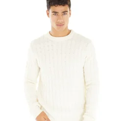 Herre Cable Crew Neck Trøje Ecru