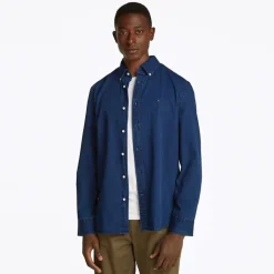 Herre Chambray Langærmet Skjorte Mørk Blå Chambray