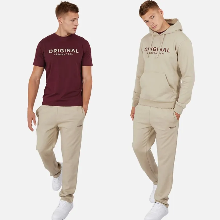 Herre Chemberry Hættetrøje T-shirt Og Joggingbukser Med Åben Kant Sæt Stone/Burgundy