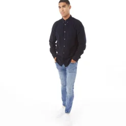 Herre Cord Langærmet shirts Mørk Marineblå