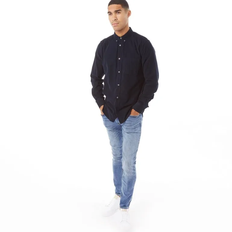 Herre Cord Langærmet shirts Mørk Marineblå