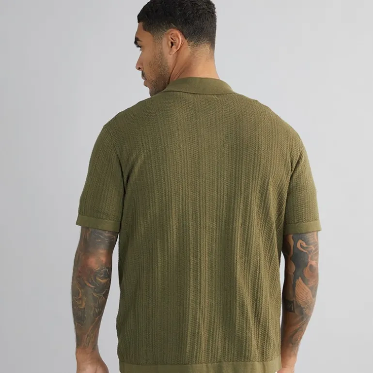 Herre Dave Strik Kortærmet Skjorte Olive Night